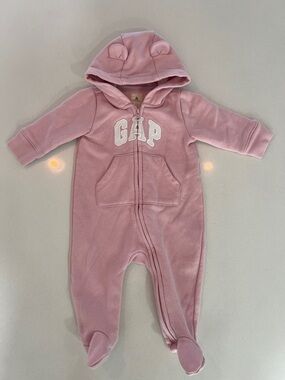 Baby GAP Pink Hooded Fleece Footed Jumpsuit with Ears